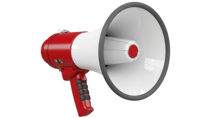 Naklejka premium Red and white megaphone PNG isolated on transparent background, bullhorn loudspeaker for announcements and emergency situations