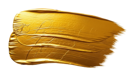 Golden paint stroke isolated PNG on transparent background, shiny metallic gold brush stroke for design and decoration use