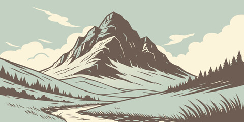 Snow mountain landscape vector illustration