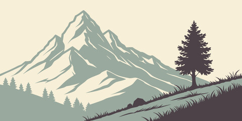 Peaceful Snow Mountain Nature Illustration