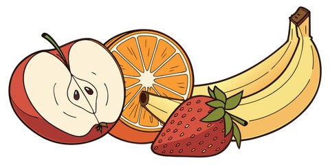 Colorful Fresh Fruit Vector Illustration Set for Healthy Food