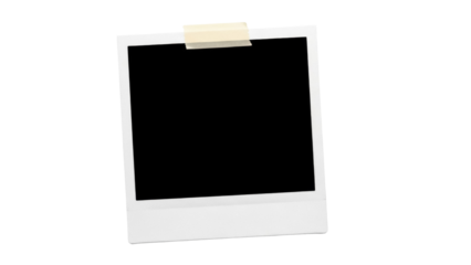 Blank instant photo frame PNG isolated on transparent background, retro style picture with adhesive tape for memories and design use