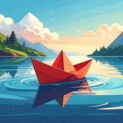 Paper Boat on Calm Lake - A Serene Escape.