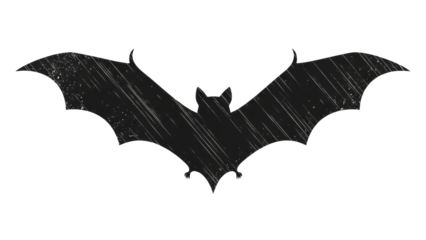 Distressed black bat silhouette PNG isolated on transparent background, Halloween spooky animal for graphic design and decoration