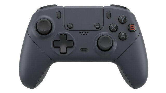 Dark purple gamepad isolated PNG on transparent background, wireless controller for video games and console gaming, modern design