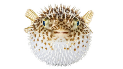 Spiky pufferfish PNG isolated on transparent background, blowfish with spines and spotted pattern, marine wildlife