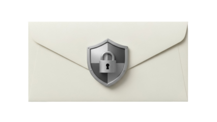 Secured envelope PNG isolated on transparent background, confidential communication with shield and padlock for privacy and data protection