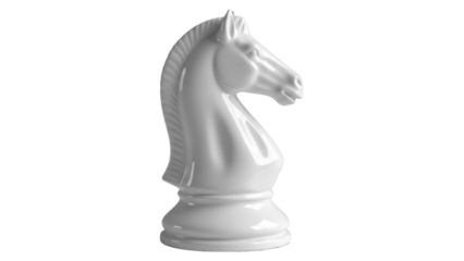 Elegant white knight chess piece isolated PNG on transparent background, strategic game element for design and educational projects