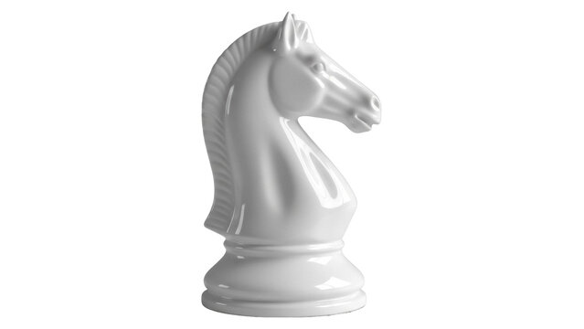 Elegant white knight chess piece isolated PNG on transparent background, strategic game element for design and educational projects