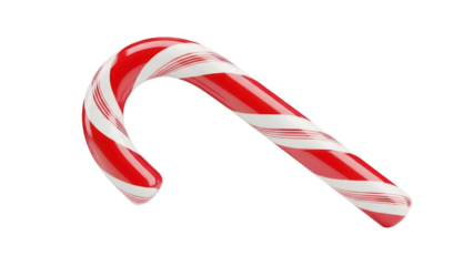 Red and white striped candy cane isolated PNG, traditional Christmas sweet treat for holiday season and festive decorations