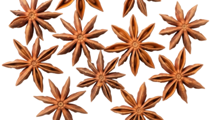 Aromatic star anise spice isolated PNG on transparent background, fragrant dried star-shaped pods for culinary and medicinal use
