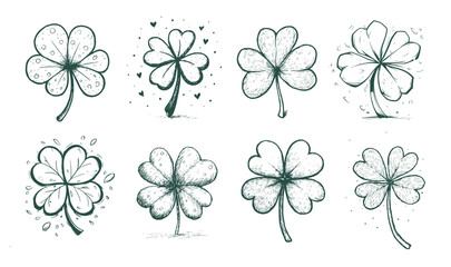 Obraz premium Lucky four, three clover shamrock leaf, hand drawn 