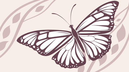 Beautiful butterfly with white and brown wings on leafy background