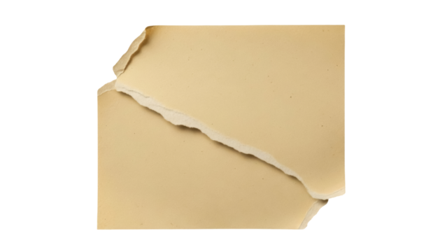 Beige torn paper piece isolated PNG on transparent background, rough edge texture for collage and graphic design use - Powered by Adobe
