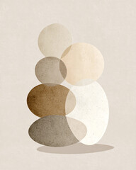 A painting of four round shapes, two of which are white