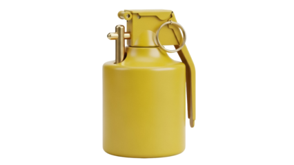 Yellow stun grenade isolated PNG, non-lethal weapon for riot control and law enforcement, realistic 3D rendering on transparent background