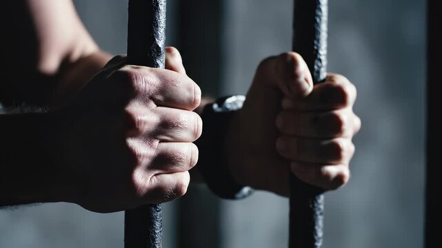 Hands gripping metal prison bars