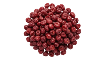 Pile of shiny red dried cranberries isolated PNG, sweet and tart fruit for snacking and baking on transparent background