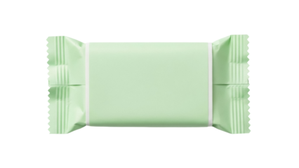 Light green candy bar in wrapper isolated PNG, sweet treat for snack time and party favors on transparent background