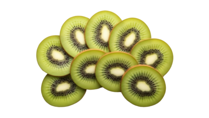Fresh kiwi fruit slices PNG isolated on transparent background, vibrant green and brown healthy food ingredient for smoothies and desserts