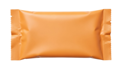 Orange rectangular snack bar wrapper isolated PNG, blank packaging mockup for chocolate or candy bar design on transparent background