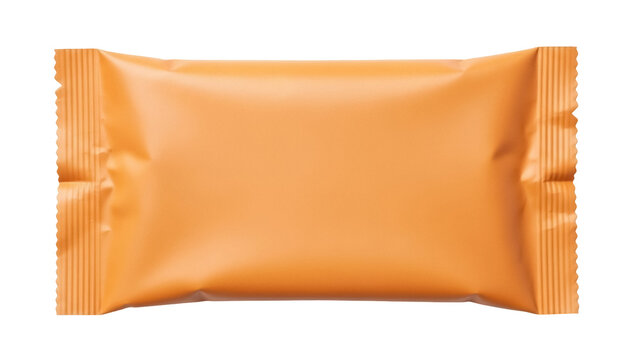 Orange rectangular snack bar wrapper isolated PNG, blank packaging mockup for chocolate or candy bar design on transparent background