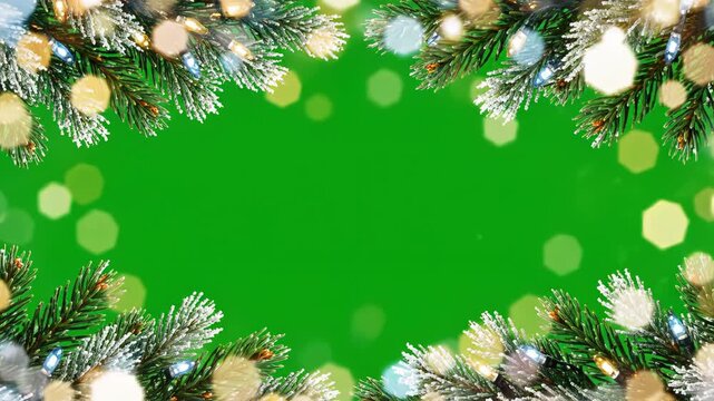 Festive Christmas tree branches with lights