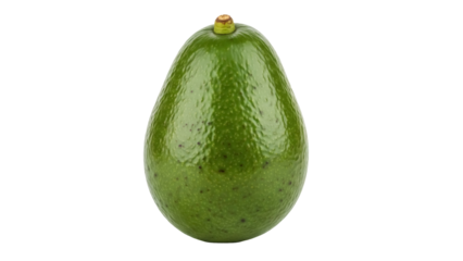 Fresh green avocado isolated PNG, whole fruit with smooth skin and small stem for healthy eating and vegetarian recipes