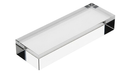 Clear glass block isolated PNG on transparent background, crystal cube for awards and paperweight...