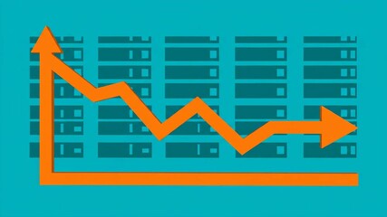 Orange financial graphs with rising and falling trend lines showing business growth and decline over spreadsheet data - Powered by Adobe