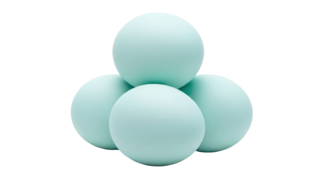 Pile of four light blue spheres isolated PNG on transparent background, pastel colored balls for decoration and design use - Powered by Adobe