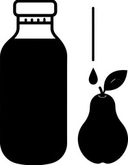 Pear Juice - Fresh Drink in Bottle with Dripping Fruit.