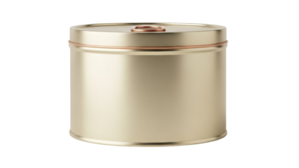 Gold metal tin can isolated PNG, cylindrical container with lid for food storage and packaging design on transparent background