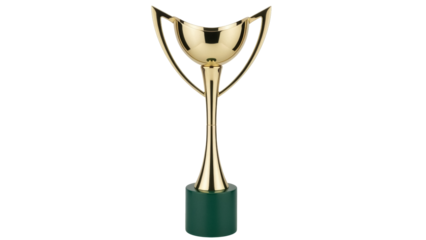 Golden trophy cup isolated PNG, award prize for winning first place in a competition or championship on transparent background