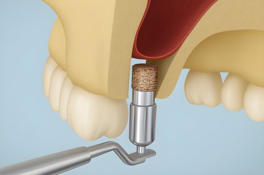 Sinus Lift Procedure Illustration &ndash; Dental Implant with Bone Graft in Upper Jaw for Oral Surgery Education