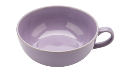 Lavender soup bowl isolated PNG on transparent background, empty ceramic dish with handle for food presentation and kitchenware design