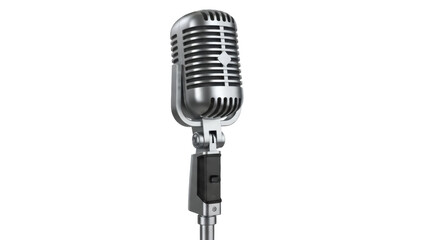 Silver vintage microphone PNG isolated on transparent background, retro recording equipment for...