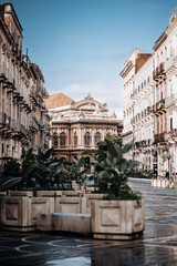 Fototapeta premium Teatro Massimo Bellini In Catania, Sicily: Historic Opera House With Elegant Baroque Facade And Classical Urban Architecture