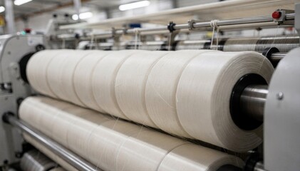 Medium shot showcasing combed fiber spinning machines highlighting the smooth yarn being wound into precise cones with a polished texture ideal for fine textiles.