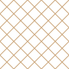 Square grid crisscross seamless pattern. Gold and white geometric background with diagonal crossing lines. Vector illustration