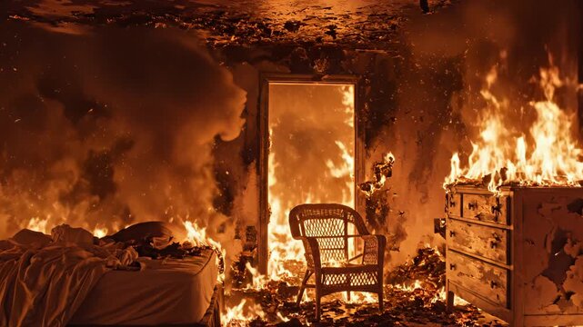 Bedroom engulfed in flames
