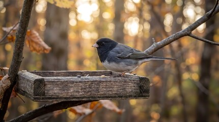 Eyed Junco at Bird Feeder, Autumn Wildlife Portrait