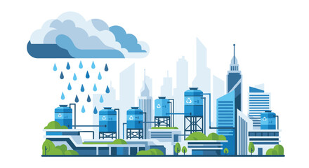 Obraz premium Rainwater harvesting system in a modern city, Generative AI.