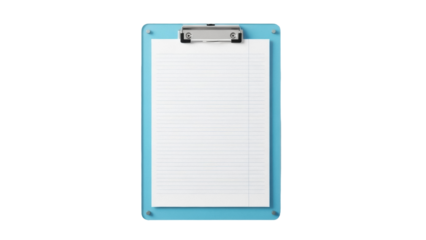 Light blue clipboard with lined paper isolated PNG, office supply for taking notes and organizing documents on transparent background
