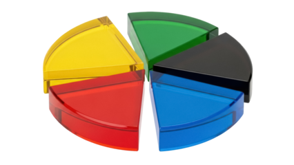 Colorful pie chart segments isolated PNG, business data visualization concept for presentation and infographics Transparent background