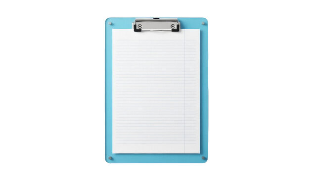 Light blue clipboard with lined paper isolated PNG, office supply for taking notes and organizing documents on transparent background
