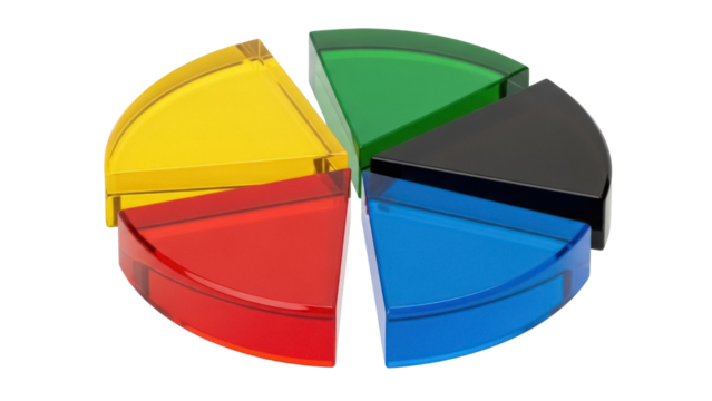 Colorful pie chart segments isolated PNG, business data visualization concept for presentation and infographics Transparent background - Powered by Adobe