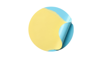 Yellow and blue round sticker PNG isolated on transparent background, peeling corner design element for graphic projects