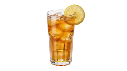 Refreshing iced tea with lemon slice isolated PNG, a cool summer drink on transparent background for beverage and refreshment concepts