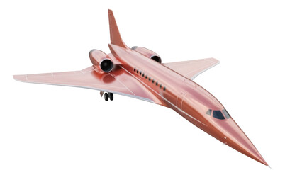 Rose gold supersonic jet PNG isolated on transparent background, futuristic airplane for travel and...